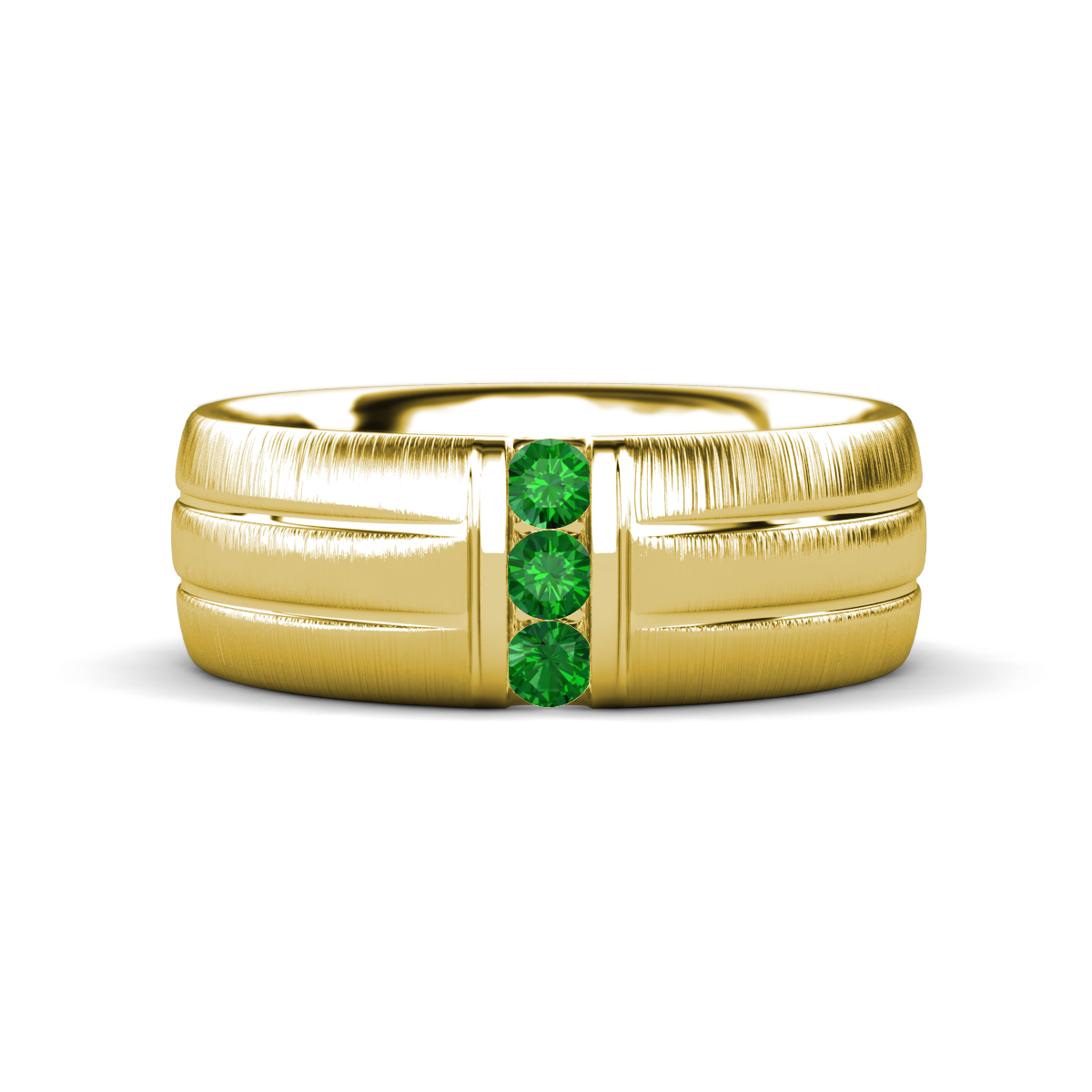 LeBron Round Green Garnet with Brushed and Polished Finish Three Stone Men's Wedding Band (8 mm) 